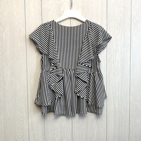 Design Lab Black White Stripe Ruffle Sleeveless Blouse Small - Picture 4 of 4